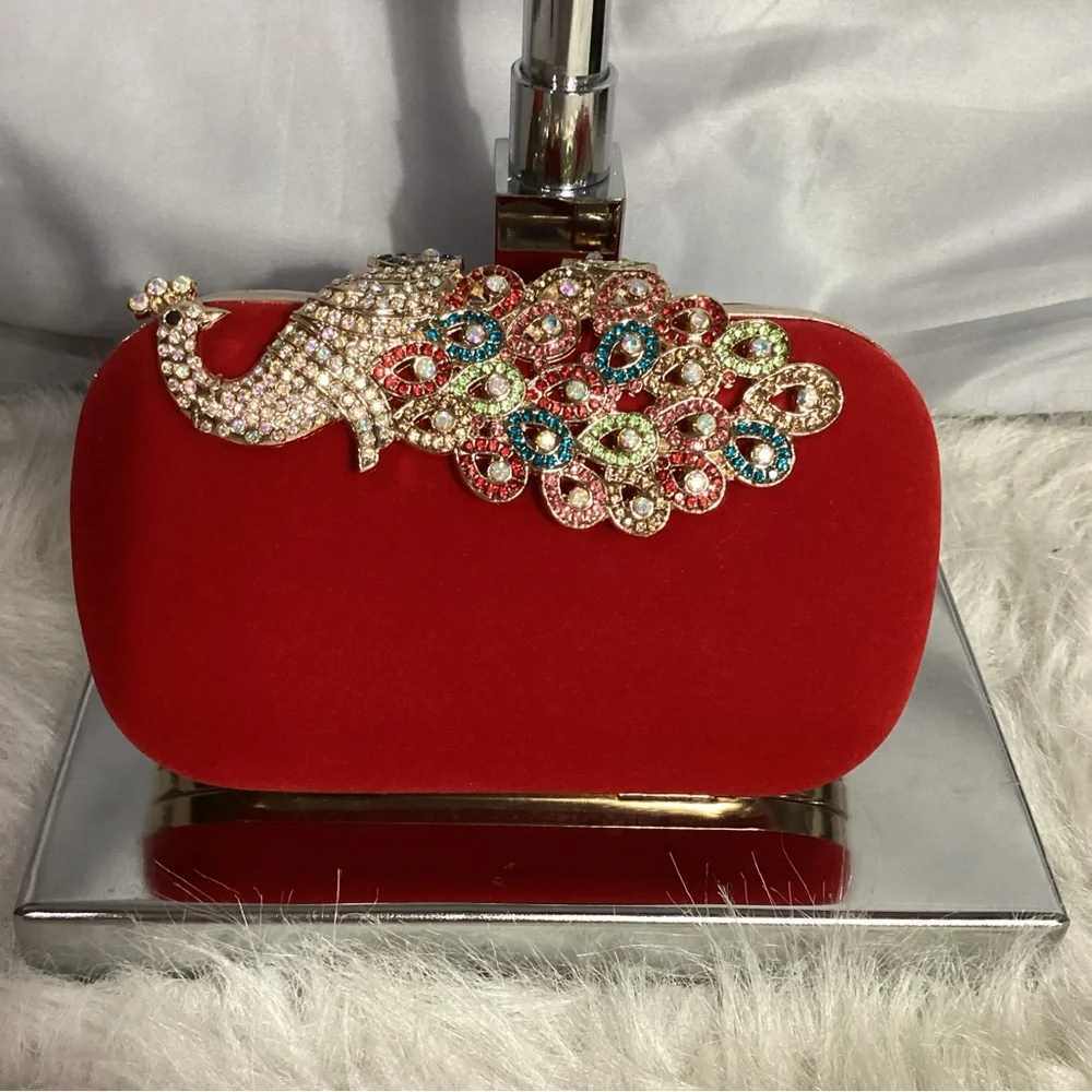 Gorgeous “Jeweled” Rhinestone Peacock Clutch Shoulder Bag NWOT